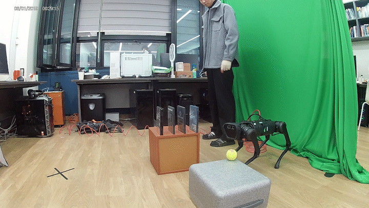 Human Motion Control of Quadrupedal Robots using Deep Reinforcement Learning
